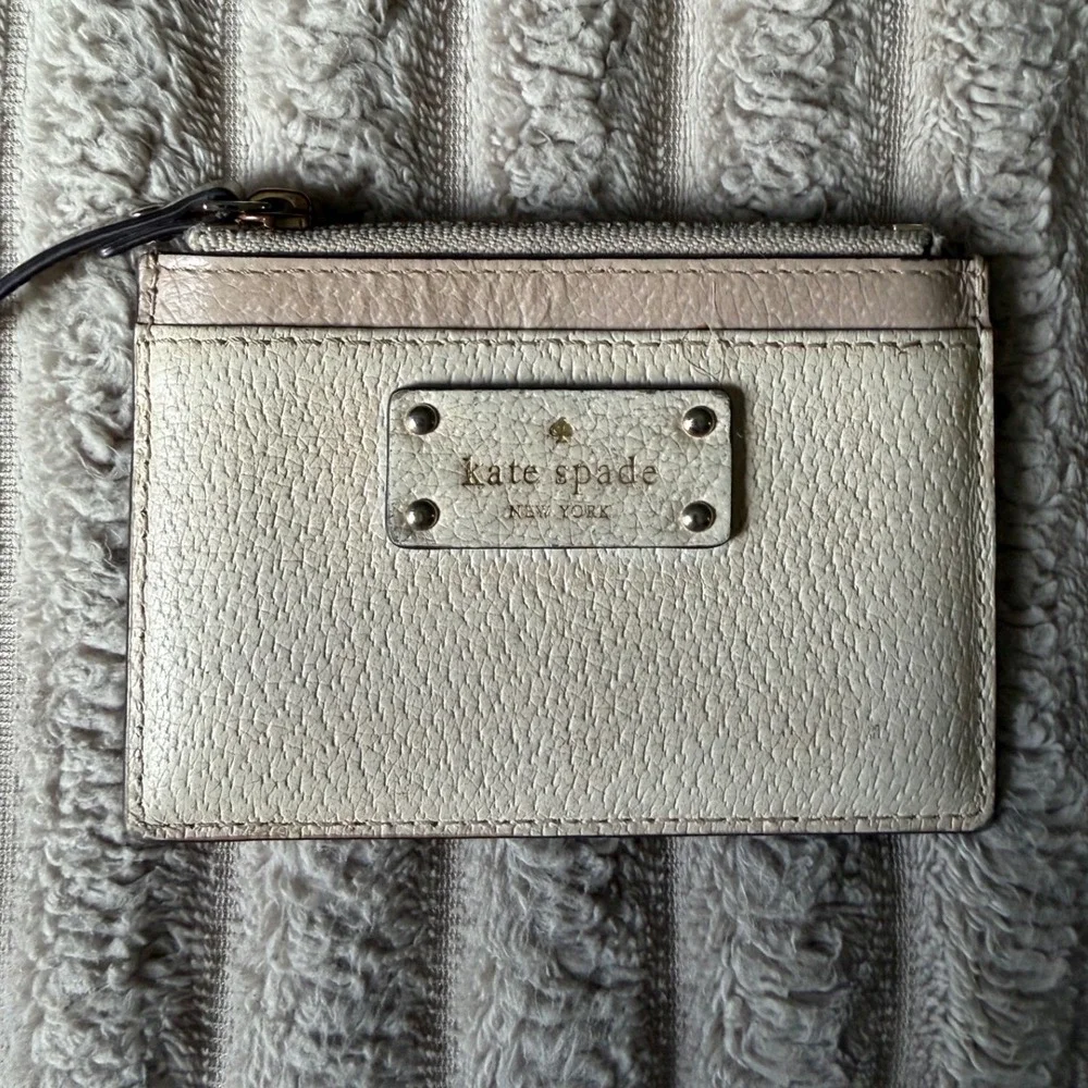 kate spade cream and blush leather card holder wristlet